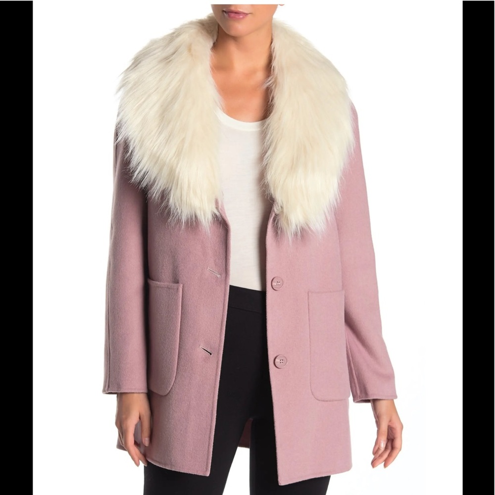NWT Laundry by Shelli Segal powder pink coat detachable fur SOLD OUT online SM